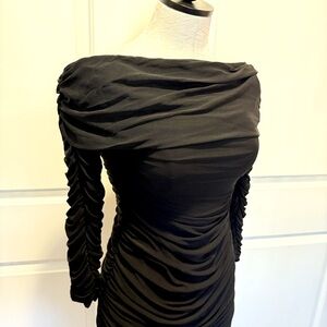 Ruched Black Off the Shoulder Stretchy Dress | Size M